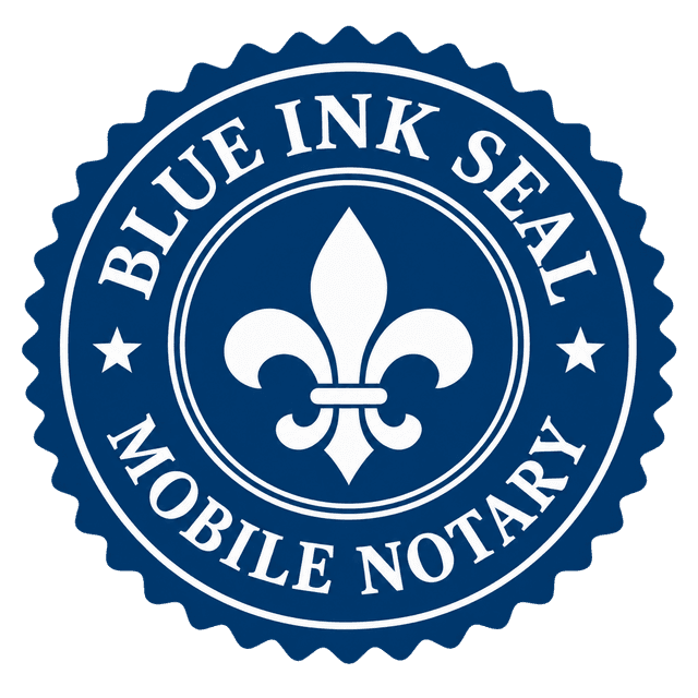 Refined Blue Ink Seal mobile notary logo